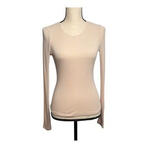 ZARA Shirt Women Medium Beige Stretch‎ Long Sleeve Ladies Top